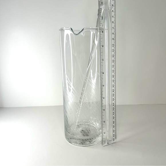 Pier 1 Hand Blown Martini Clear Etched Reed Pitcher Cocktail With Glass Stirrer - Picture 7 of 10